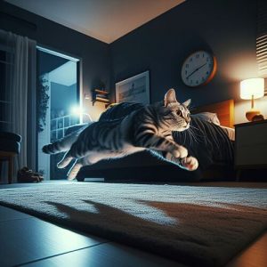 Gatto che corre di notte