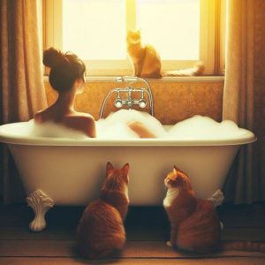 Gatto che fa compagnia in bagno