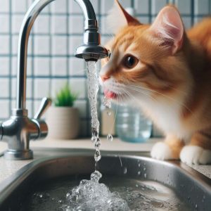 Gatto che beve dal rubinetto