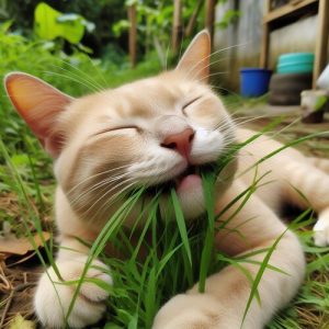 gatto che mangia l'erba
