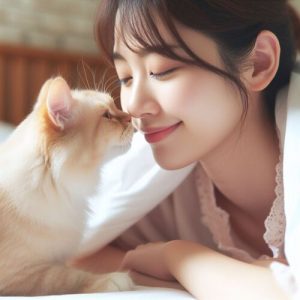 Gatto che annusa la faccia